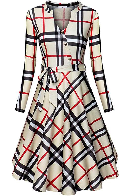 Tartan Check Shirt Dress — Cream & Red
