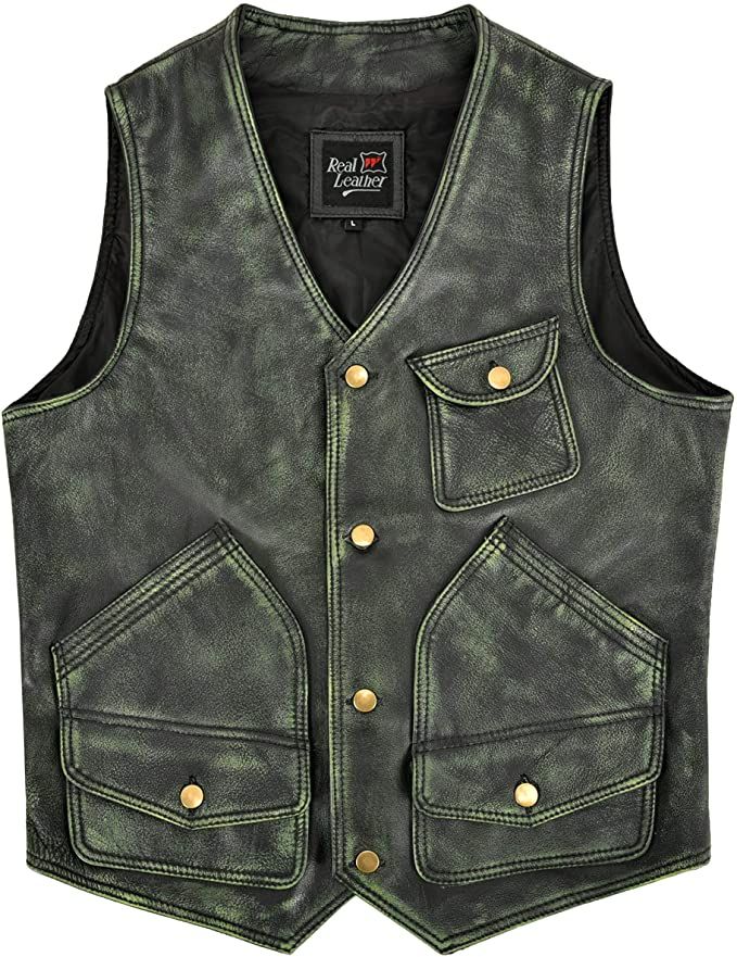 Waxed Leather Vest — Black & Forest Green
